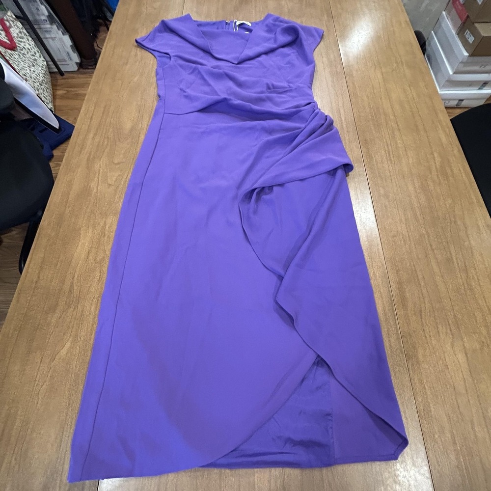 FEHAUTE Dress Womens 12 Purple Ruched Cowl Neck Sheath Long Ruffle Formal Gown‎